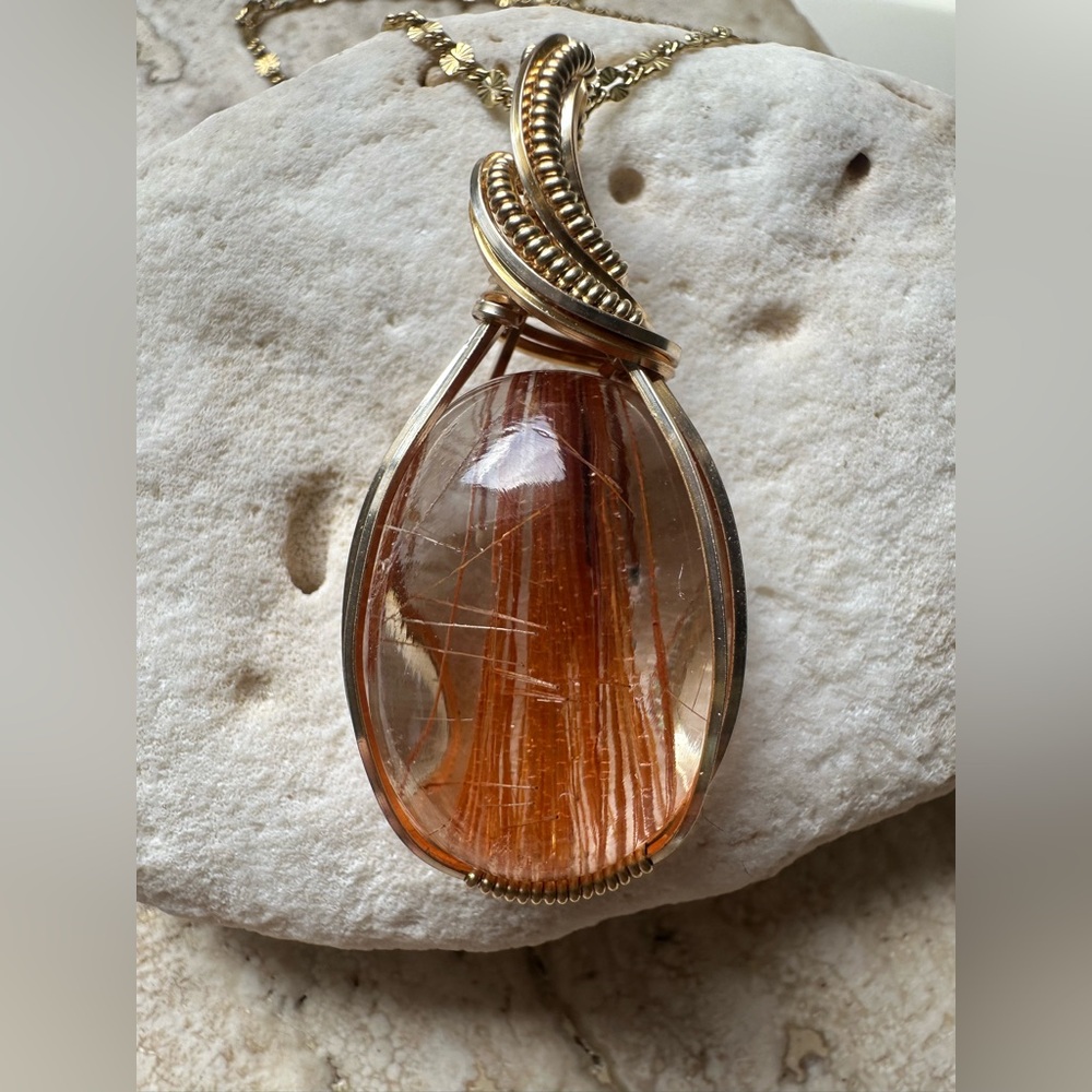 14k Gold fill Rutilated Quartz Necklace Pendant